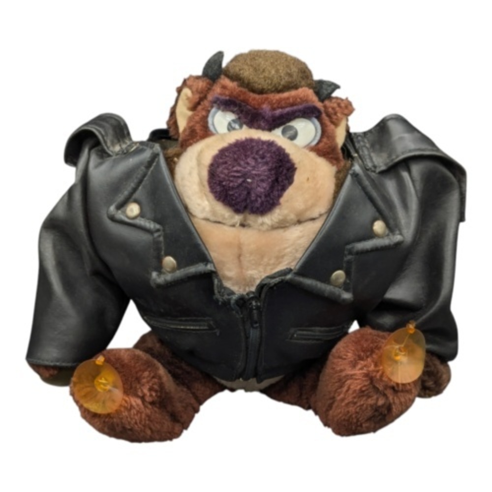 VTG 1988 Taz Tasmanian Devil in Leather Biker Jacket 10" Suction Cup Hands/Feet